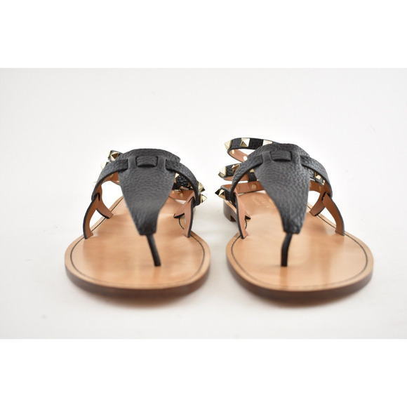 Valentino Rockstud Black Leather Thong Wrap Around Strap Flat Slide Sandal 36.5 - Picture 6 of 11